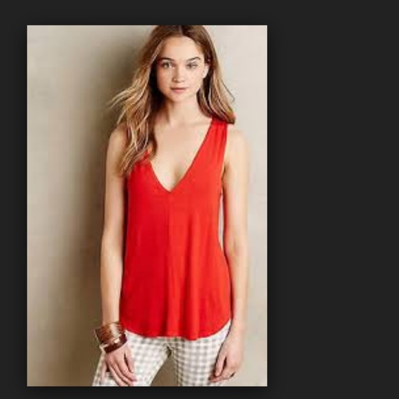 Anthropologie Tops - Anthropologie Red Double V-Neck Swing Tank